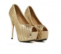 Elegant Style Women's Peep Toed Shoes With Sequins and High Heel Design
